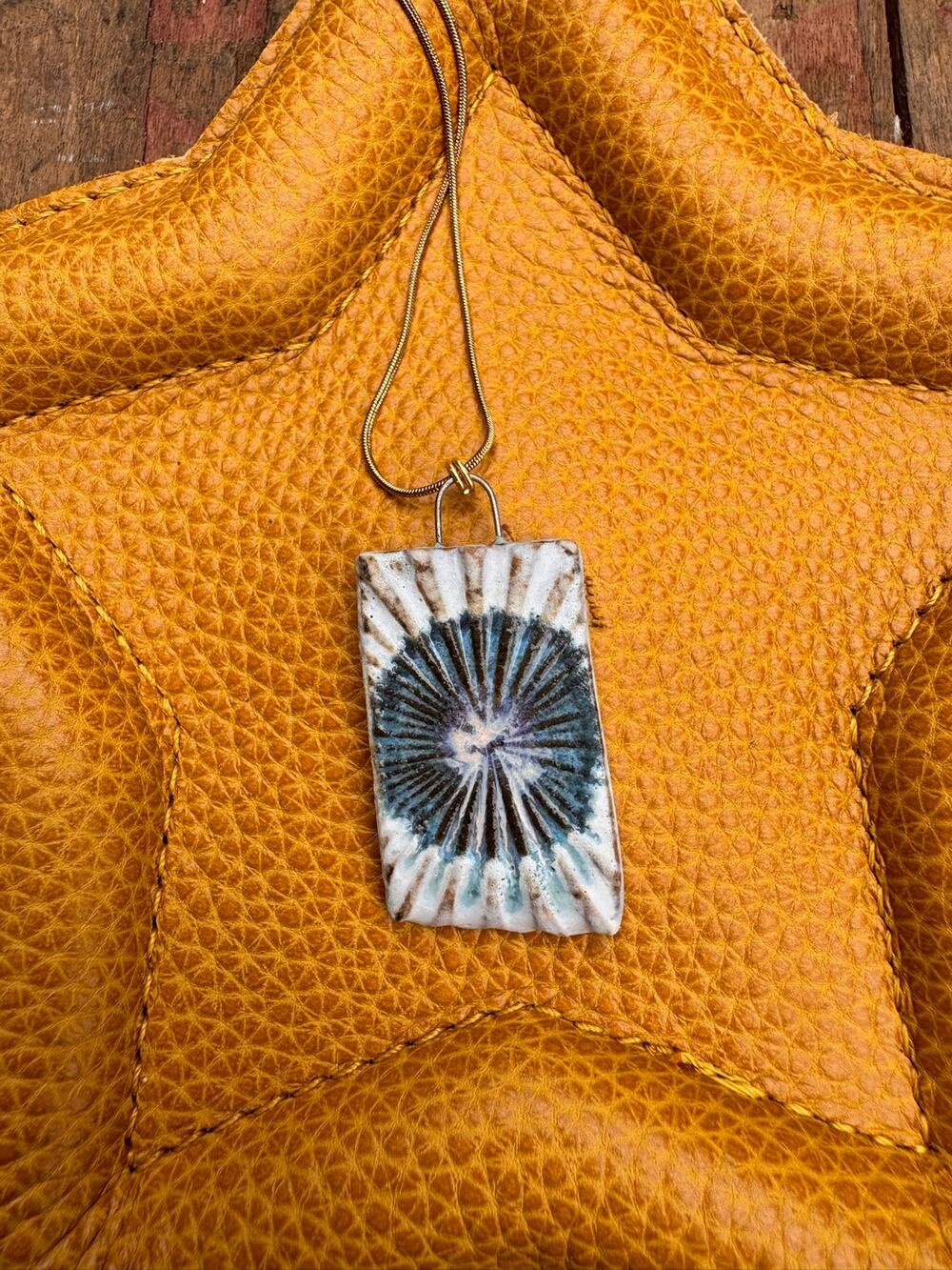 Kiln Fired Ceramic Necklace Ceramic Rectangle Pendant Handcrafted Jewelry